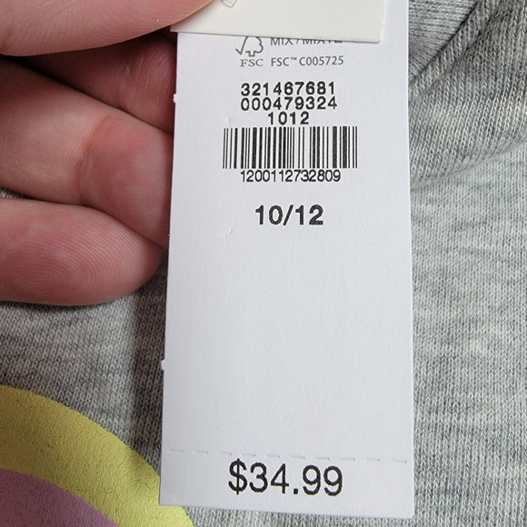 Gap Terry Lined Long Sleeve Graphic Print Pullover Sweatshirt Gray Girl's Size L - Picture 5 of 5